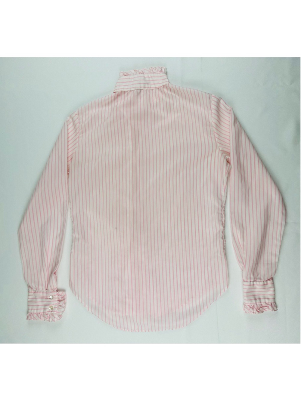 Vintage 1980s Ellen Tracy Pink Candy Stripe Ruffle Blouse Size 7 - Picture 5 of 10
